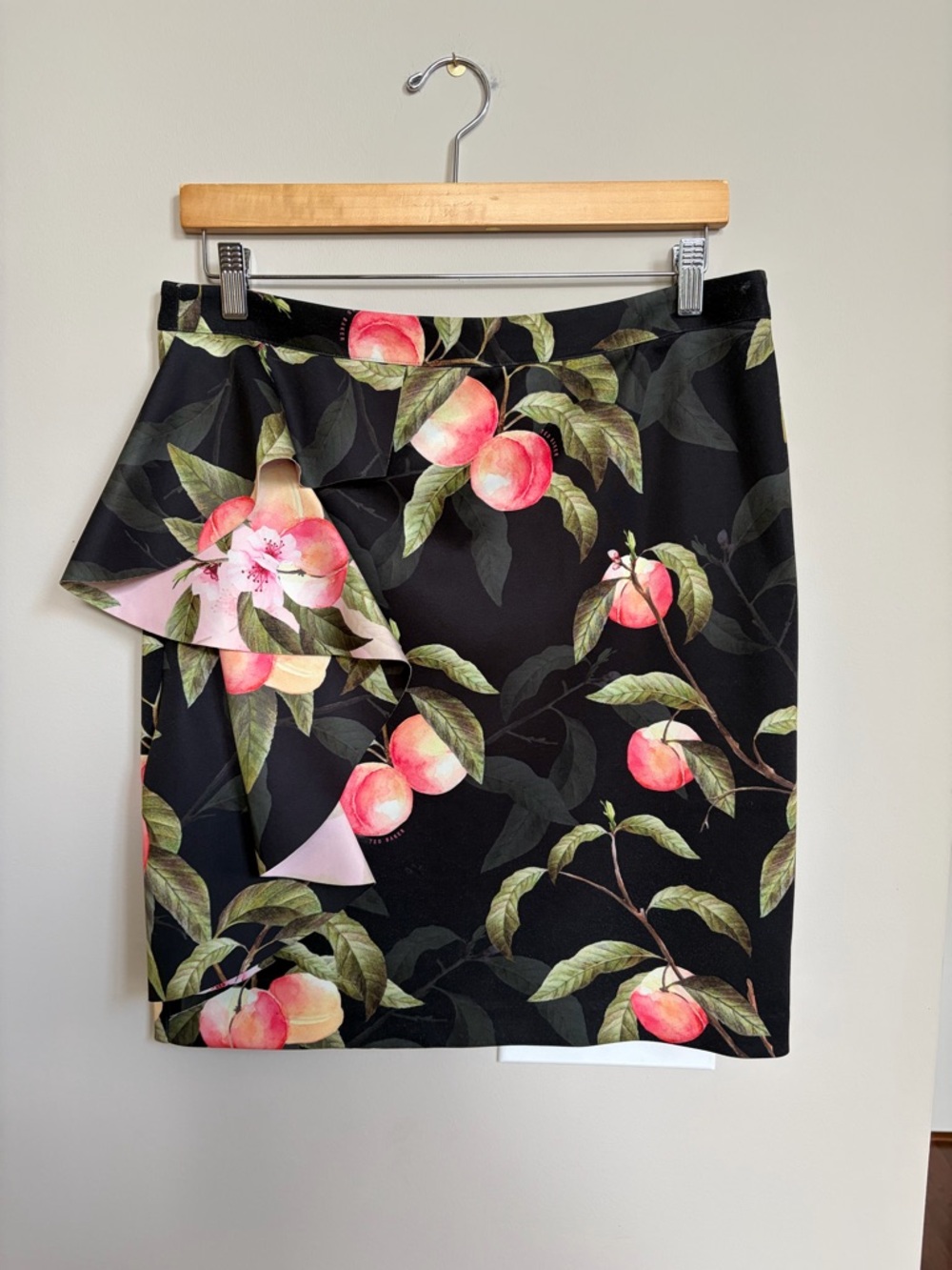Ted Baker Black Pencil Skirt with Peach Floral Print‎